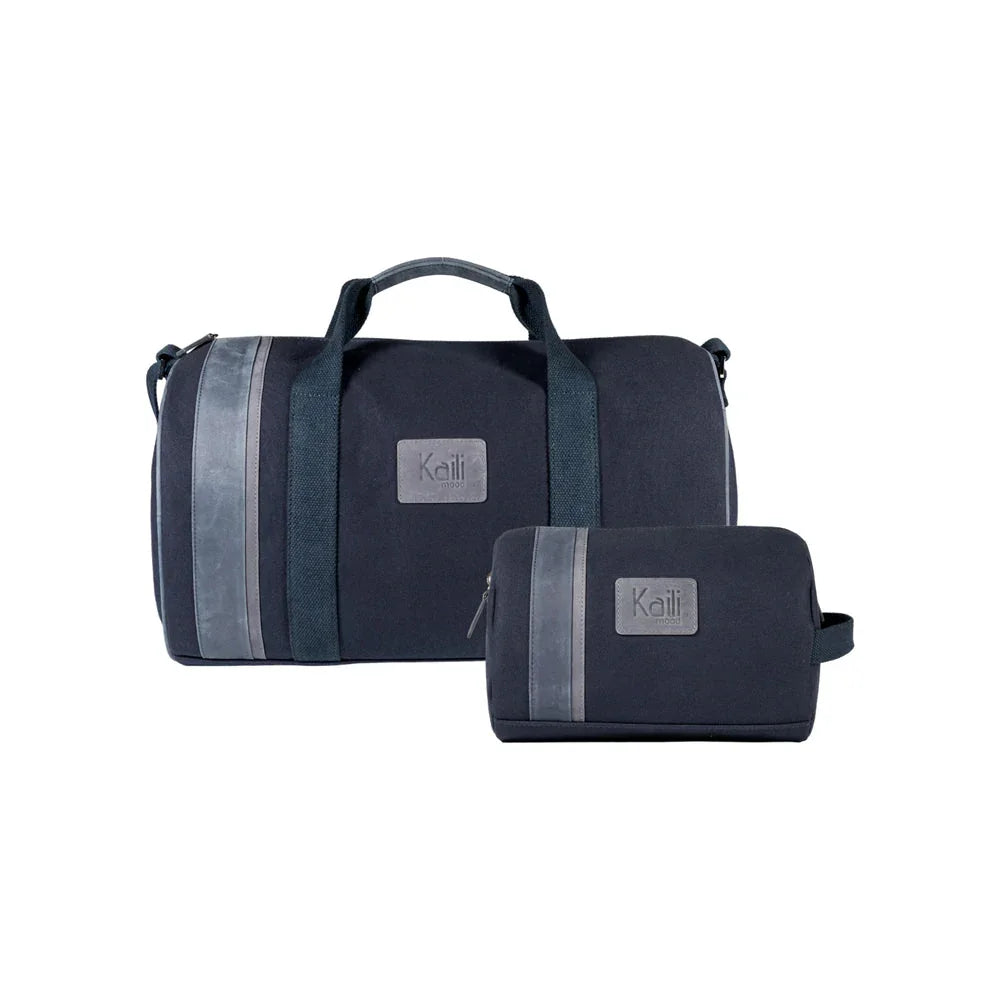 K2005DF | Beauty Case in Canvas 100% Cotton/Genuine Full Grain Leather, Naked. Color Blue. Side handle. Zip closure. Dimensions: cm 25 x 15 x 17. Packaging: Tnt bag - STREET STYLE