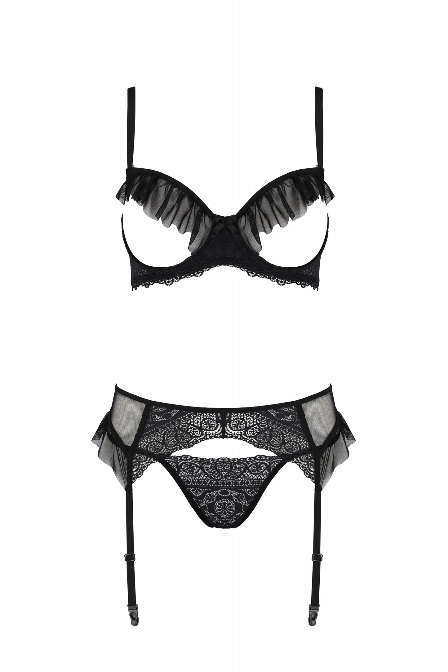 Sexy Open Cup Bra Garter Belt String Set Passion Kerria - STREET STYLE