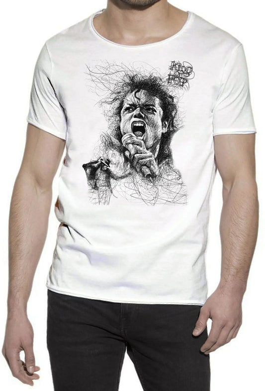 King of Pop The Legend Stilizzato Soggetto Cantante 18-42 T-shirt Urban Slub Men Uomo 100% Cotone Fiammato JK - STREET STYLE