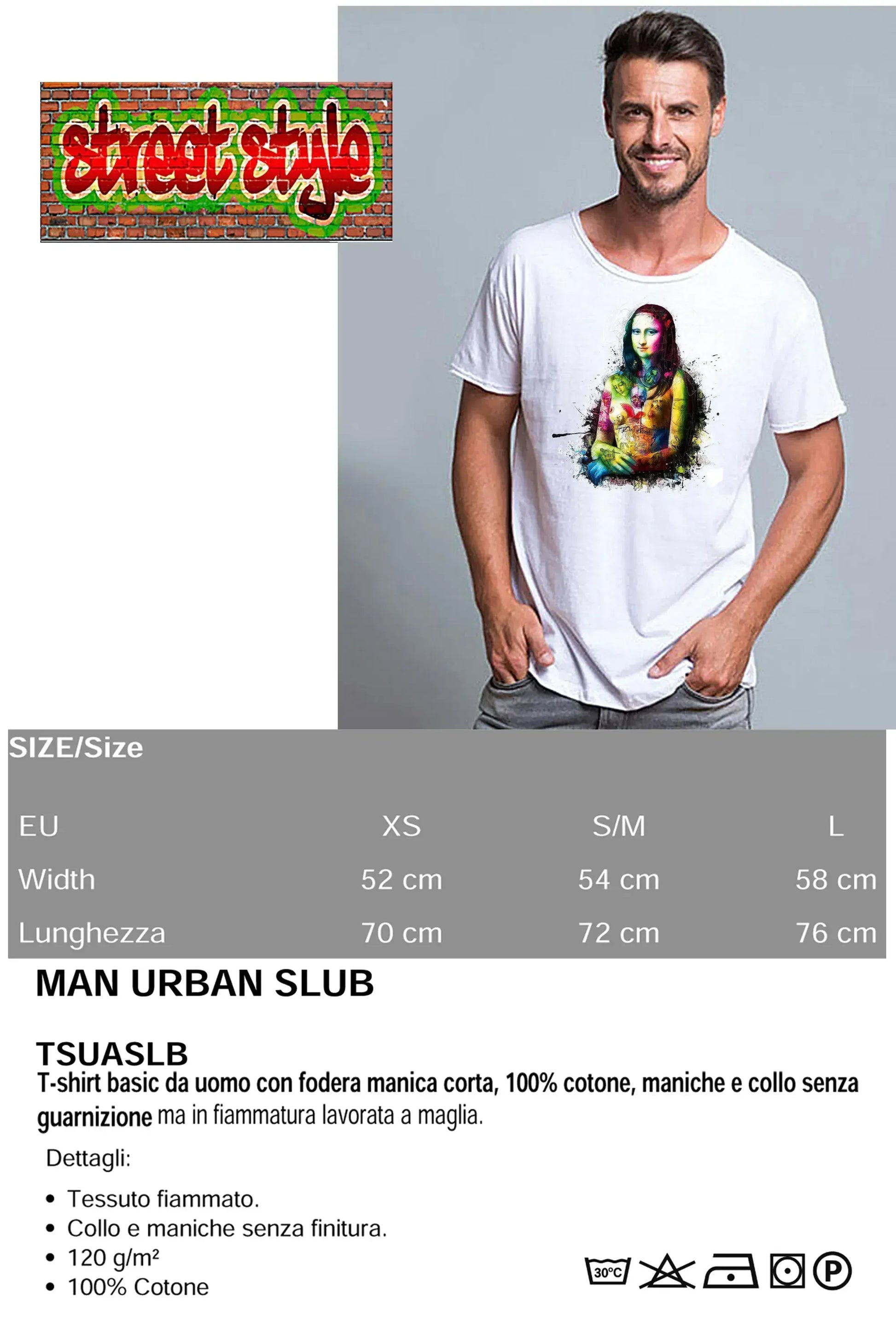 La Gioconda Tattoo Sexy Color Stilizzato 18-20-36 T-shirt Urban Slub Men Uomo 100% Cotone Fiammato JK - STREET STYLE