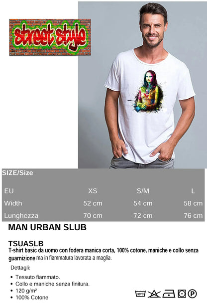 La Gioconda Tattoo Sexy Color Stilizzato 18-20-36 T-shirt Urban Slub Men Uomo 100% Cotone Fiammato JK - STREET STYLE