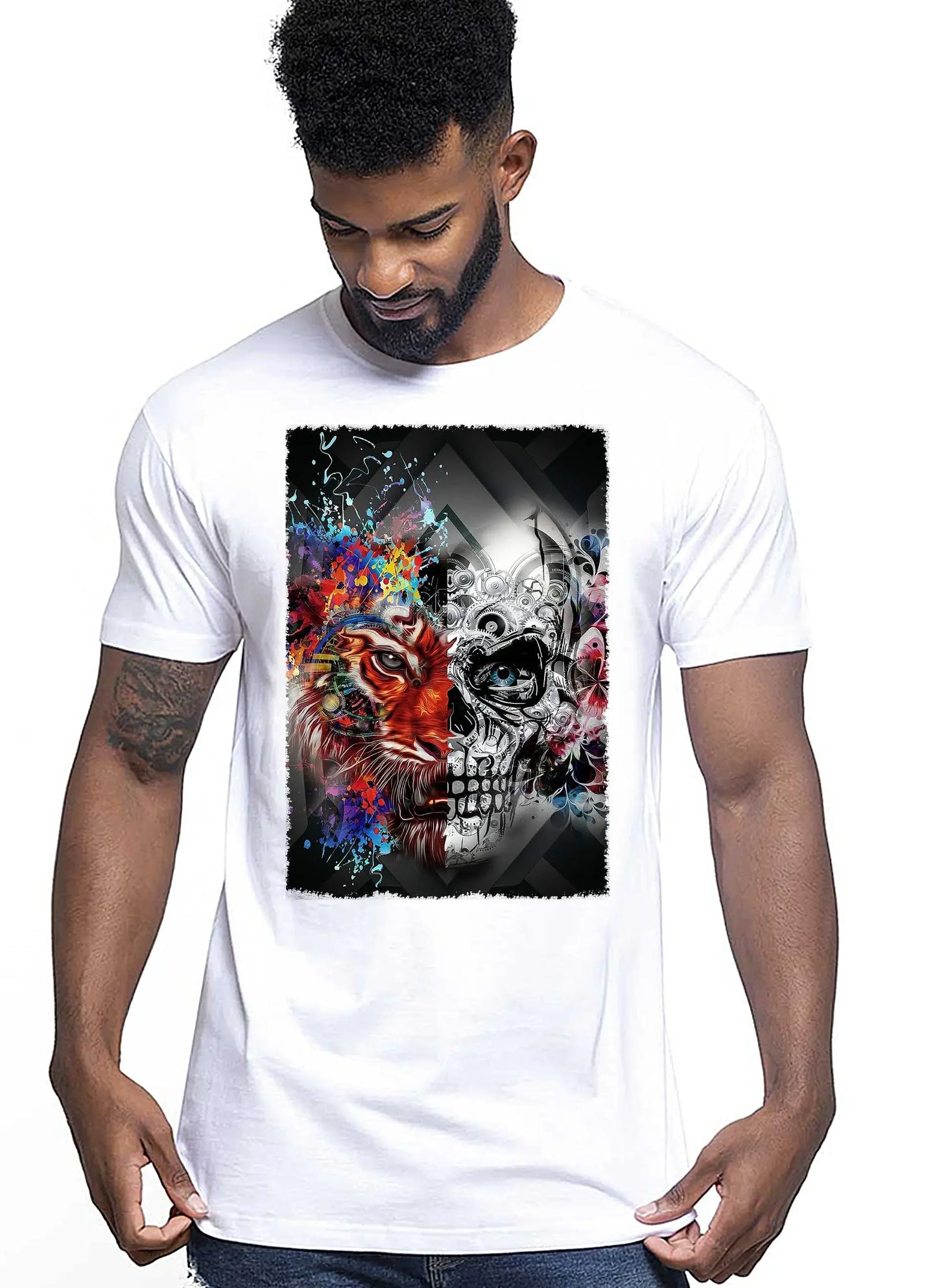 Leoskull Artistic Color Tattoo 9038 T-shirt Urban Men Uomo 100% Cotone Pettinato JK - STREET STYLE