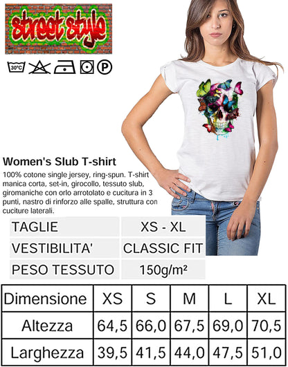 T-shirt Donna Skull Les couleurs de l'âme - Cotone Bio - STREET STYLE