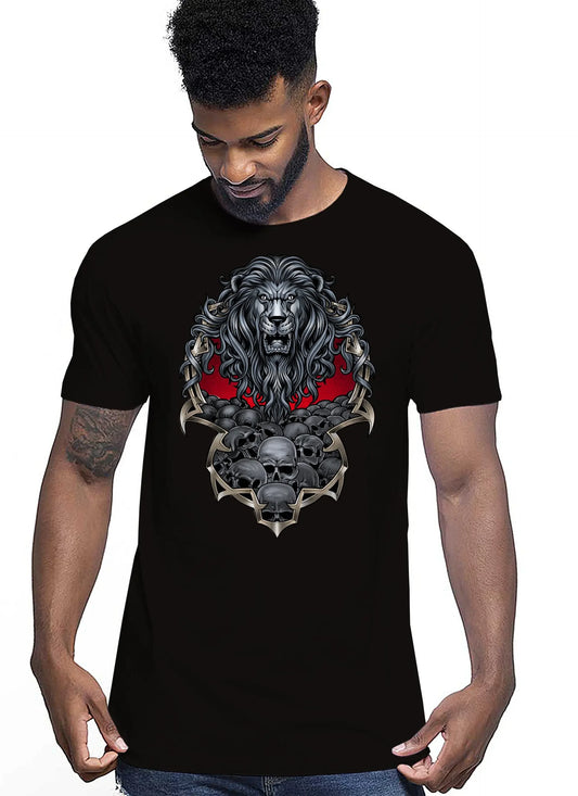 Lion Skull Tattoo 9044 T-shirt Urban Men Uomo 100% Cotone Pettinato JK - STREET STYLE