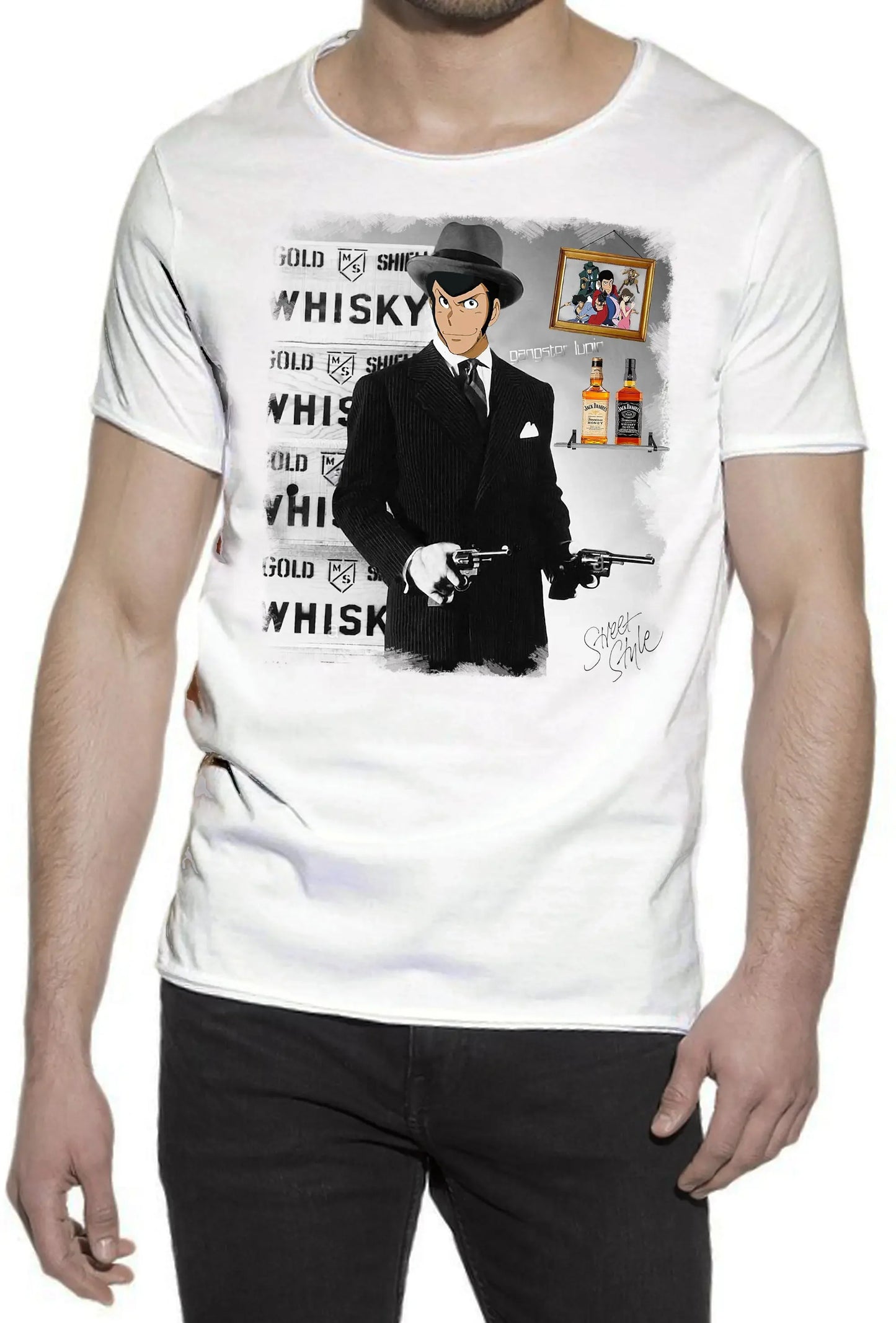 Lupin Gangster Cartoon T-Shirt Uomo Cotone Fiammato - STREET STYLE