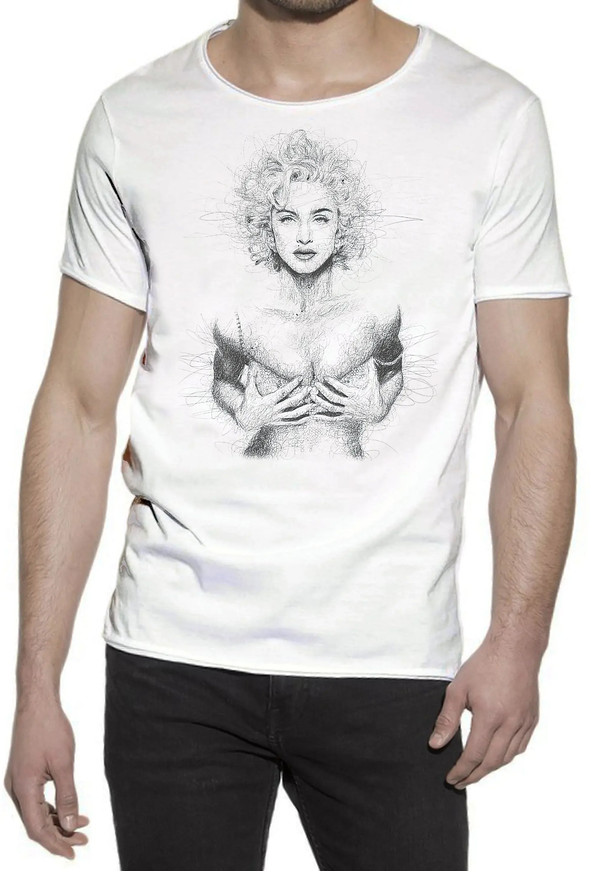 Madonna The Legend Stilizzato Soggetto Cantante 18-30 T-shirt Urban Slub Men Uomo 100% Cotone Fiammato JK - STREET STYLE