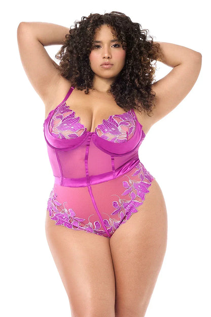 Mapale Twilight Orchid Sheer Embroidered Teddy - STREET STYLE