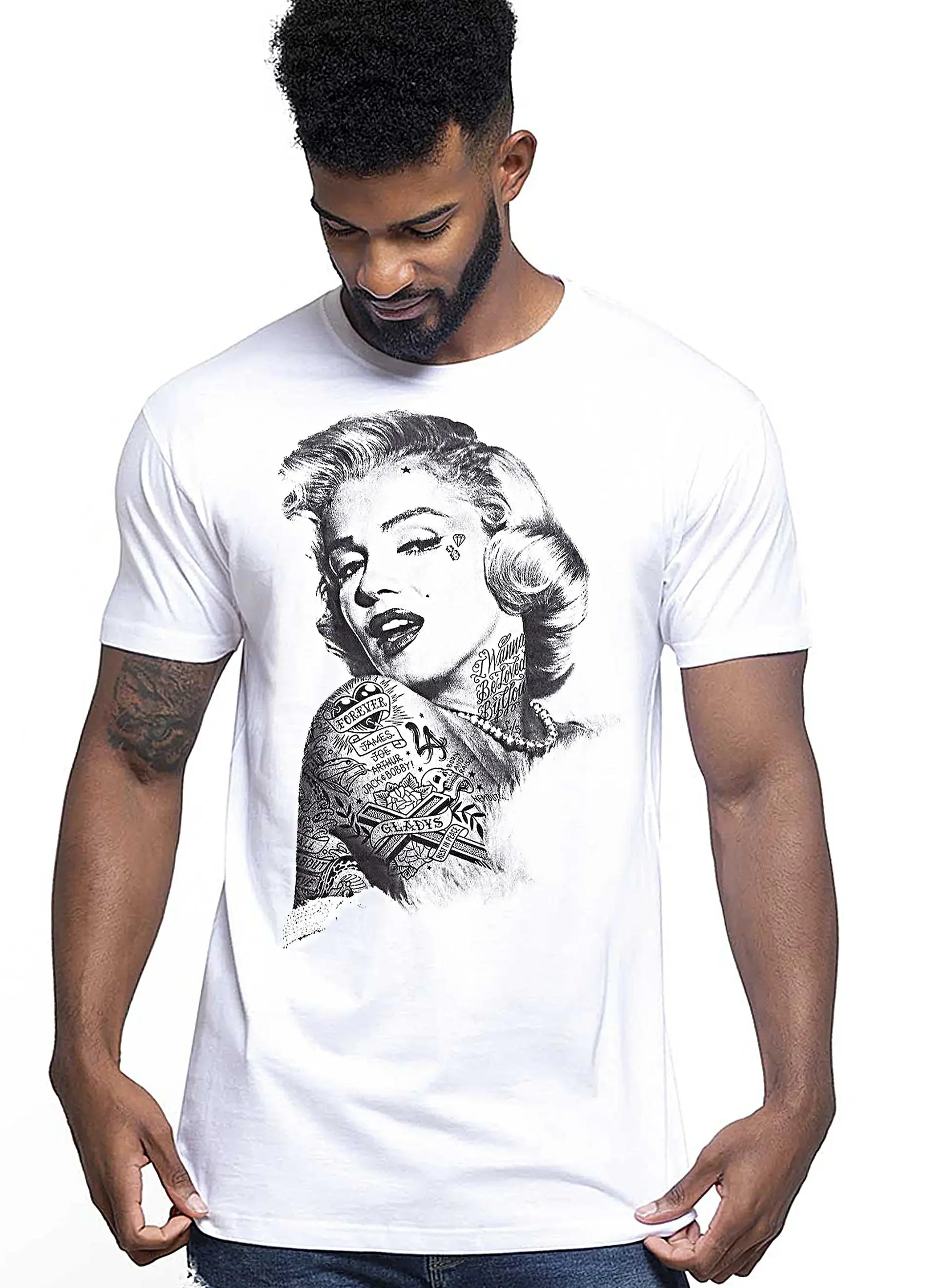Marilyn Monroe Skull Zombi Tattoo 9018 T-shirt Urban Men Uomo 100% Cotone Pettinato JK - STREET STYLE