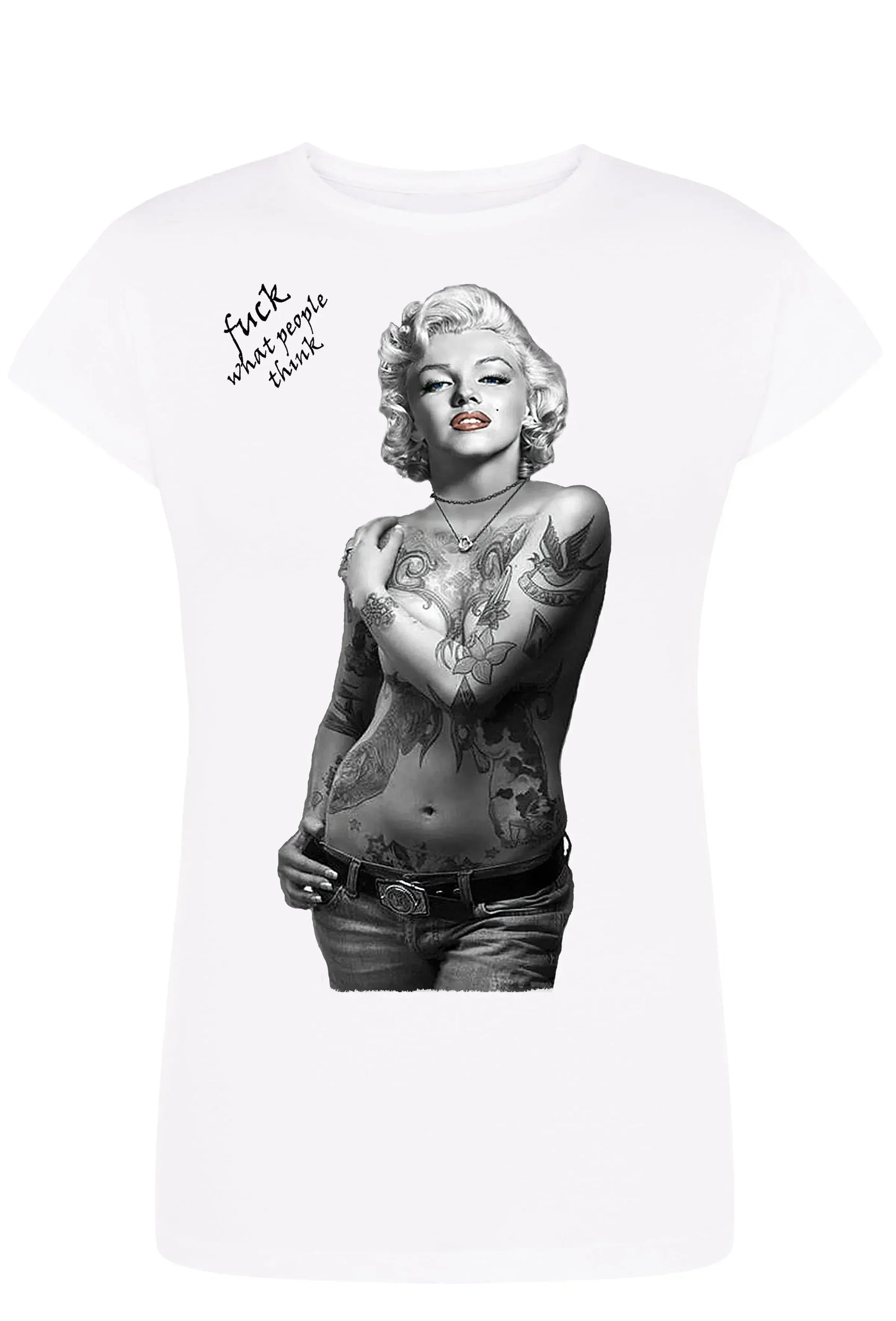 Marilyn Monroe Tattoo Legend Soggetto Attrice Cantante 9033-2 Lady Donna 100% Cotone Pettinato JK - STREET STYLE
