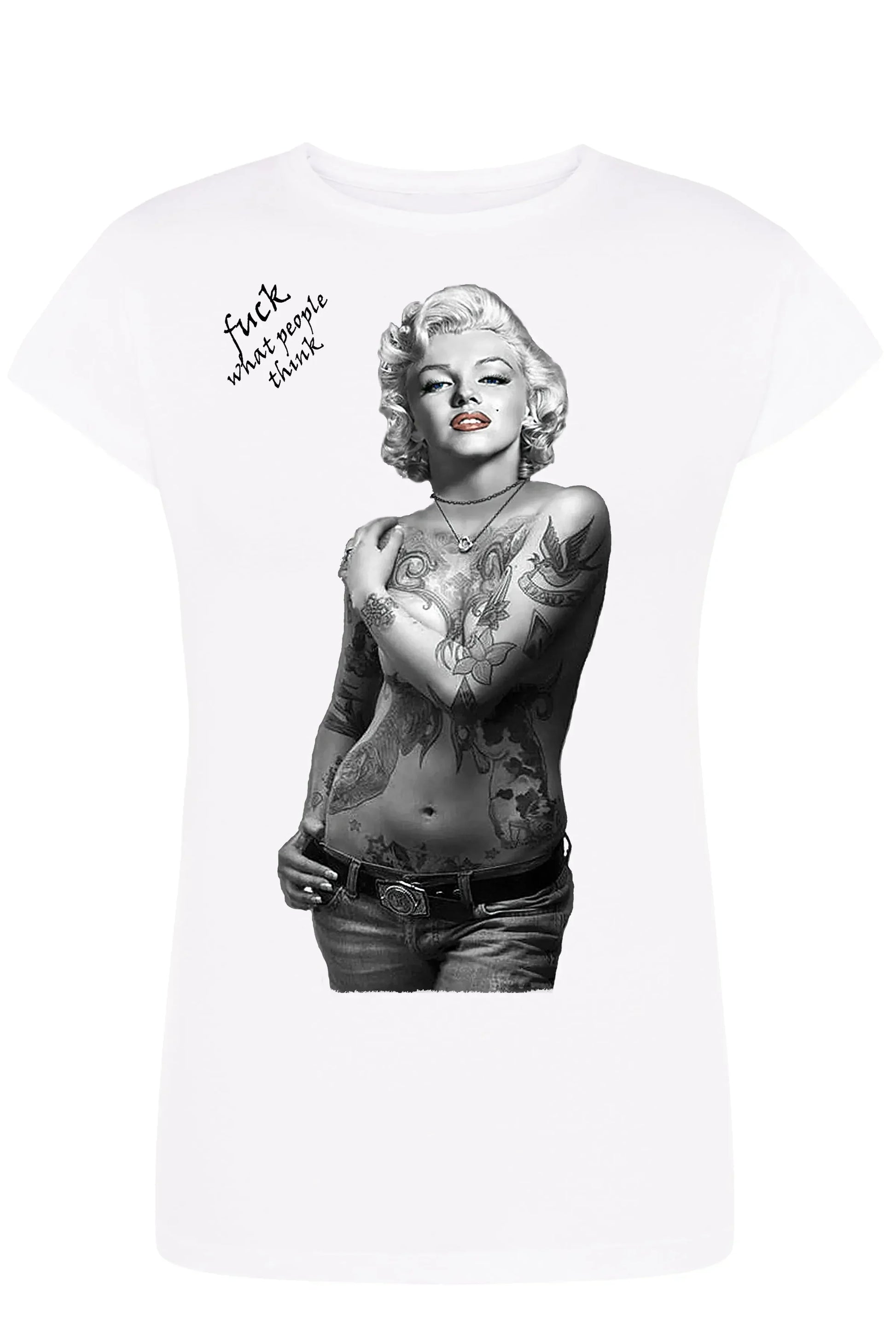 Marilyn Monroe Tattoo Legend Soggetto Attrice Cantante 9033-2 Lady Donna 100% Cotone Pettinato JK - STREET STYLE