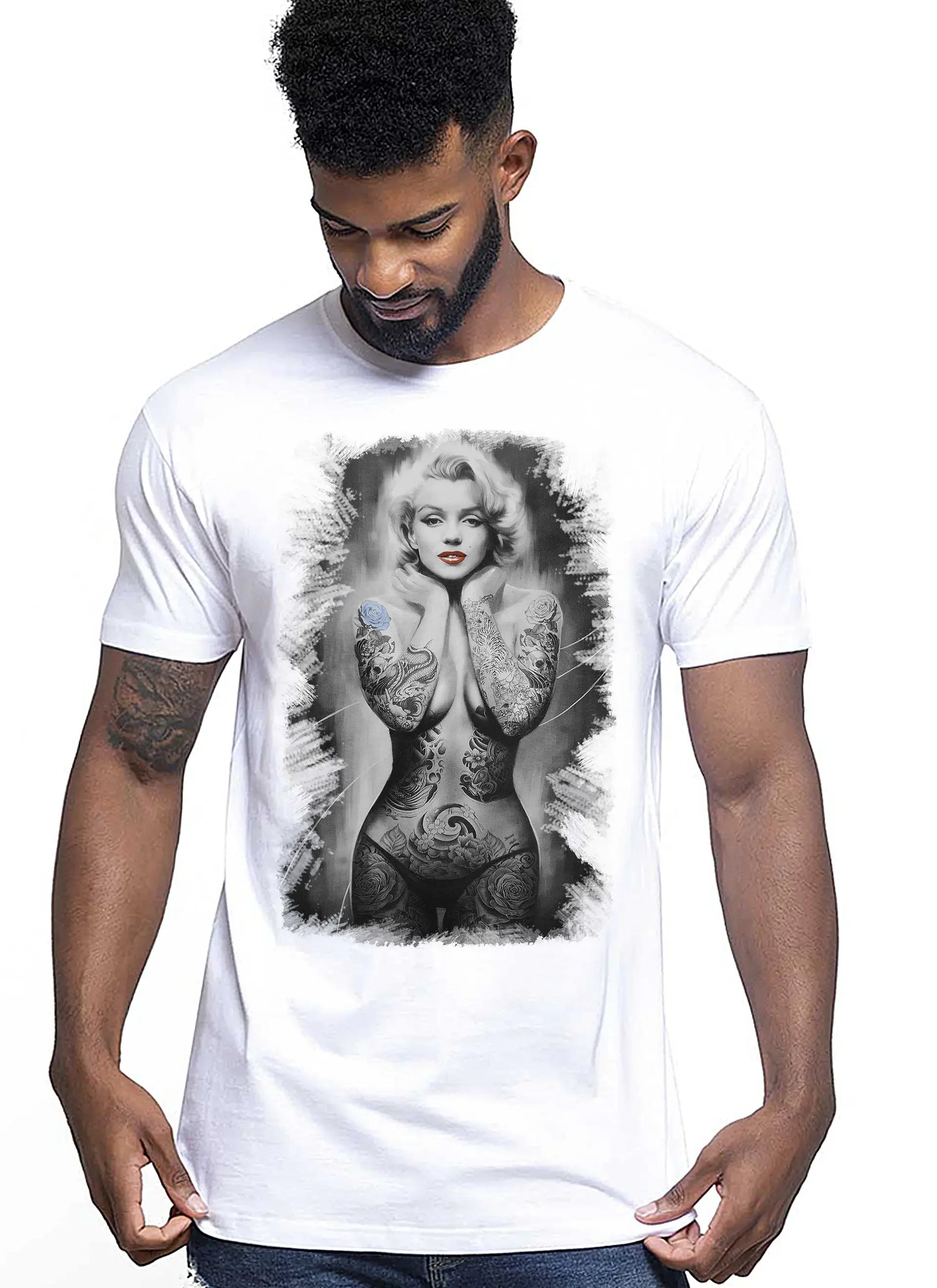 Marilyn The legend Atrice Nude Tattoo 9033-4 T-shirt Urban Men Uomo 100% Cotone Pettinato JK - STREET STYLE