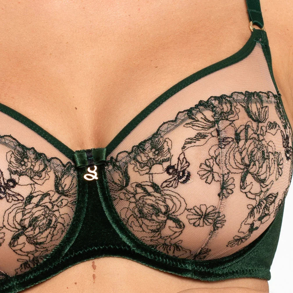 Velvet Sheer Embroidered Full Figure Bra Ola - STREET STYLE
