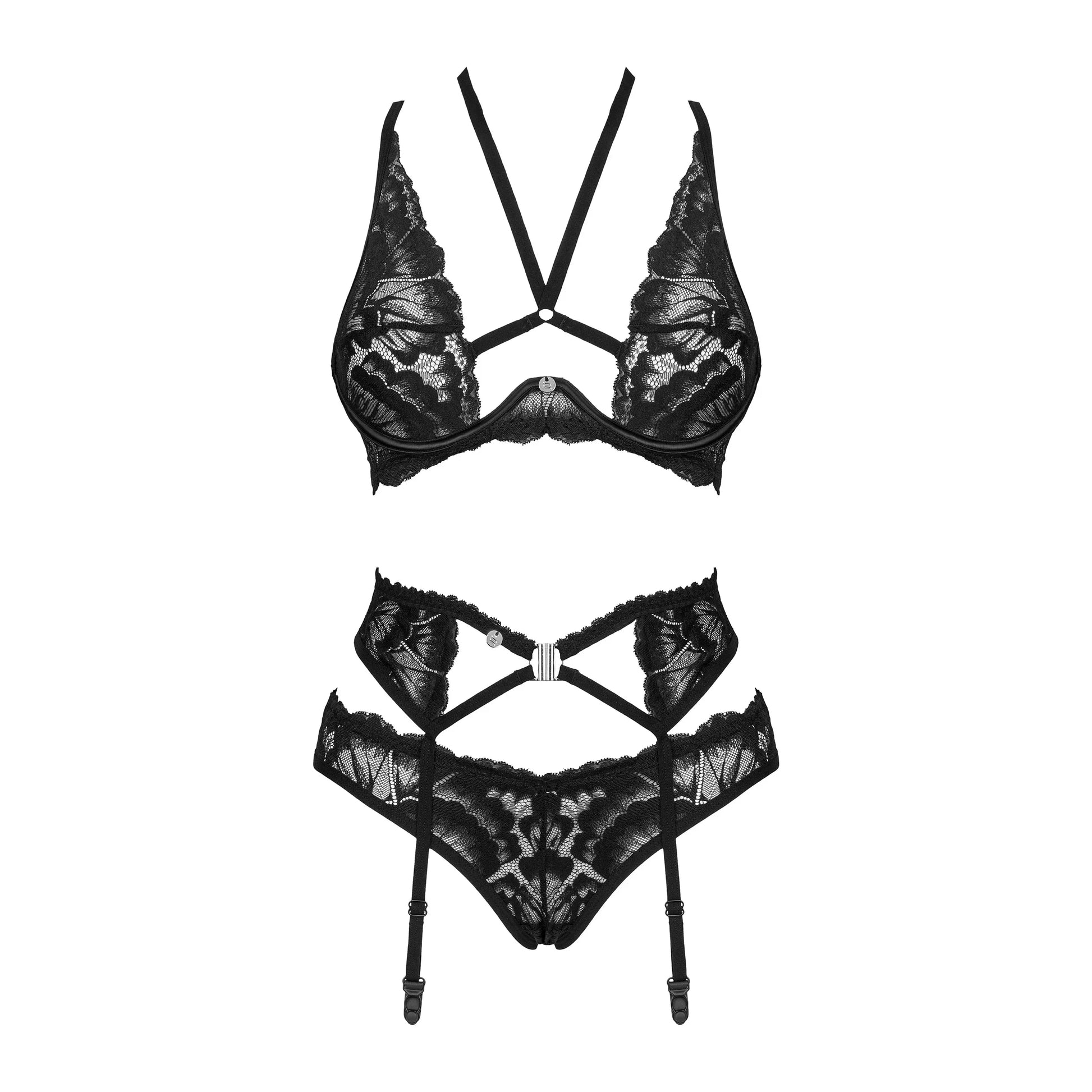 Sheer Mesh Lace 3 Piece Lingerie Set Alessya - STREET STYLE