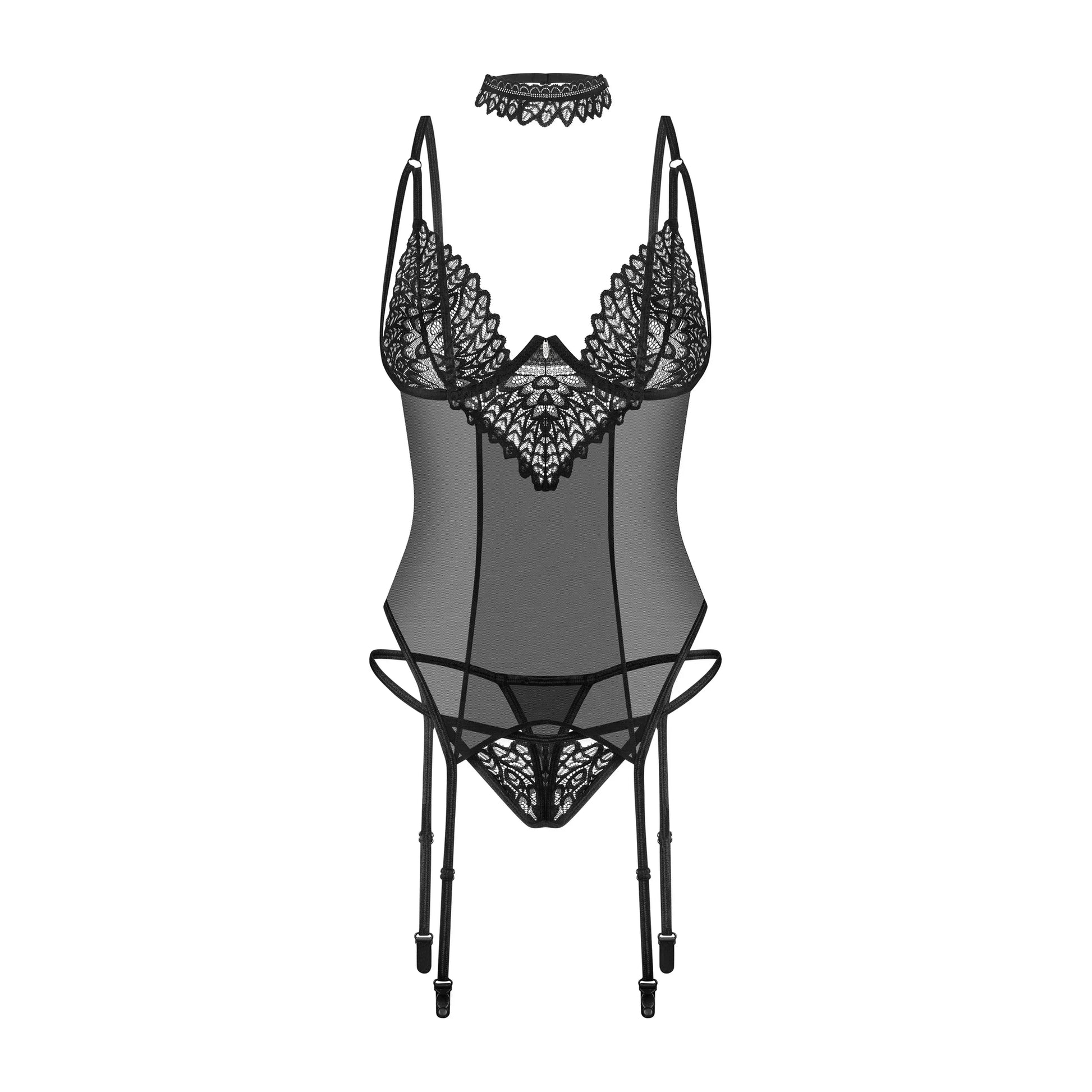 Sheer Mesh Lace Corset & String Panty Obsessive Donarella - STREET STYLE
