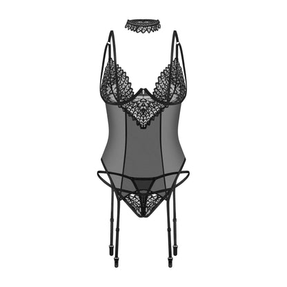 Sheer Mesh Lace Corset & String Panty Obsessive Donarella - STREET STYLE