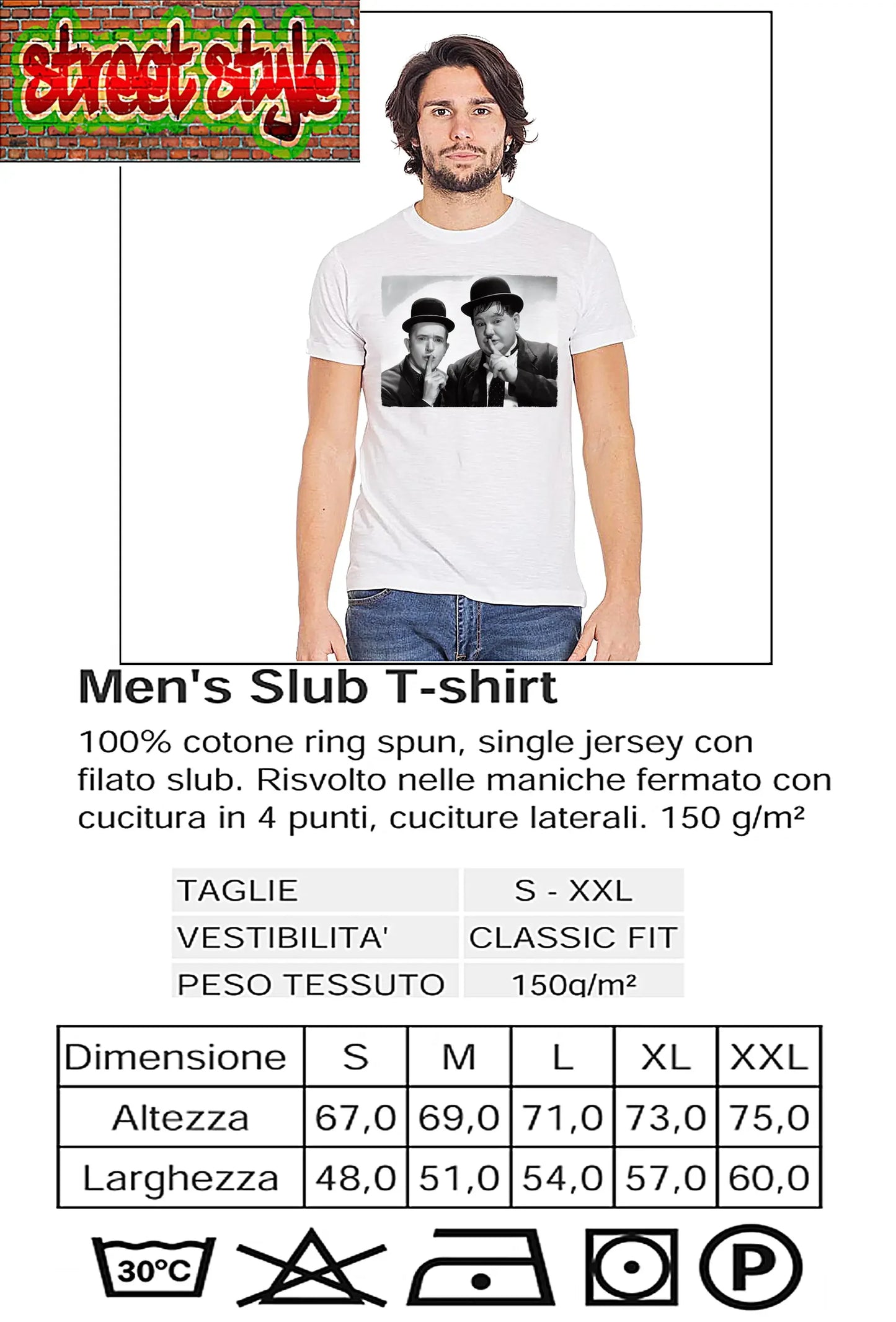 T-shirt Stanlio e Olio | Urban Slub 100% Cotone - STREET STYLE