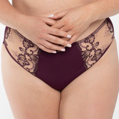 Sheer Mesh Tulle Embroidered Brief Panty Perla Aubergine - STREET STYLE