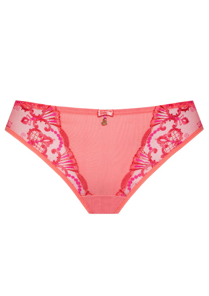 Sheer Mesh Tulle Embroidered Tanga Panty Perla Coral - STREET STYLE
