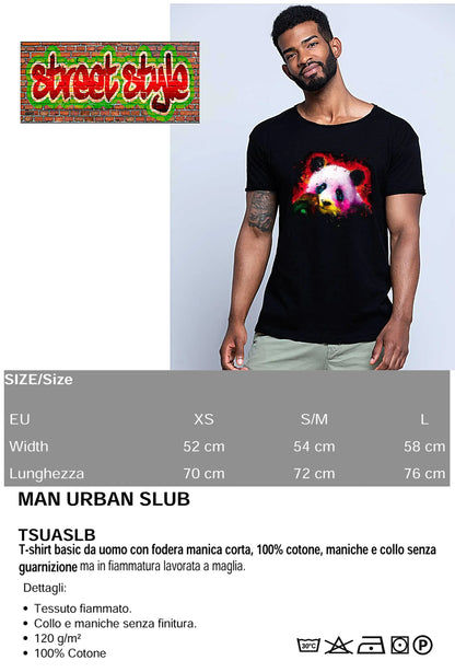 Panda Pop Color Stilizzato 18-20-32 T-shirt Urban Slub Men Uomo 100% Cotone Fiammato JK - STREET STYLE
