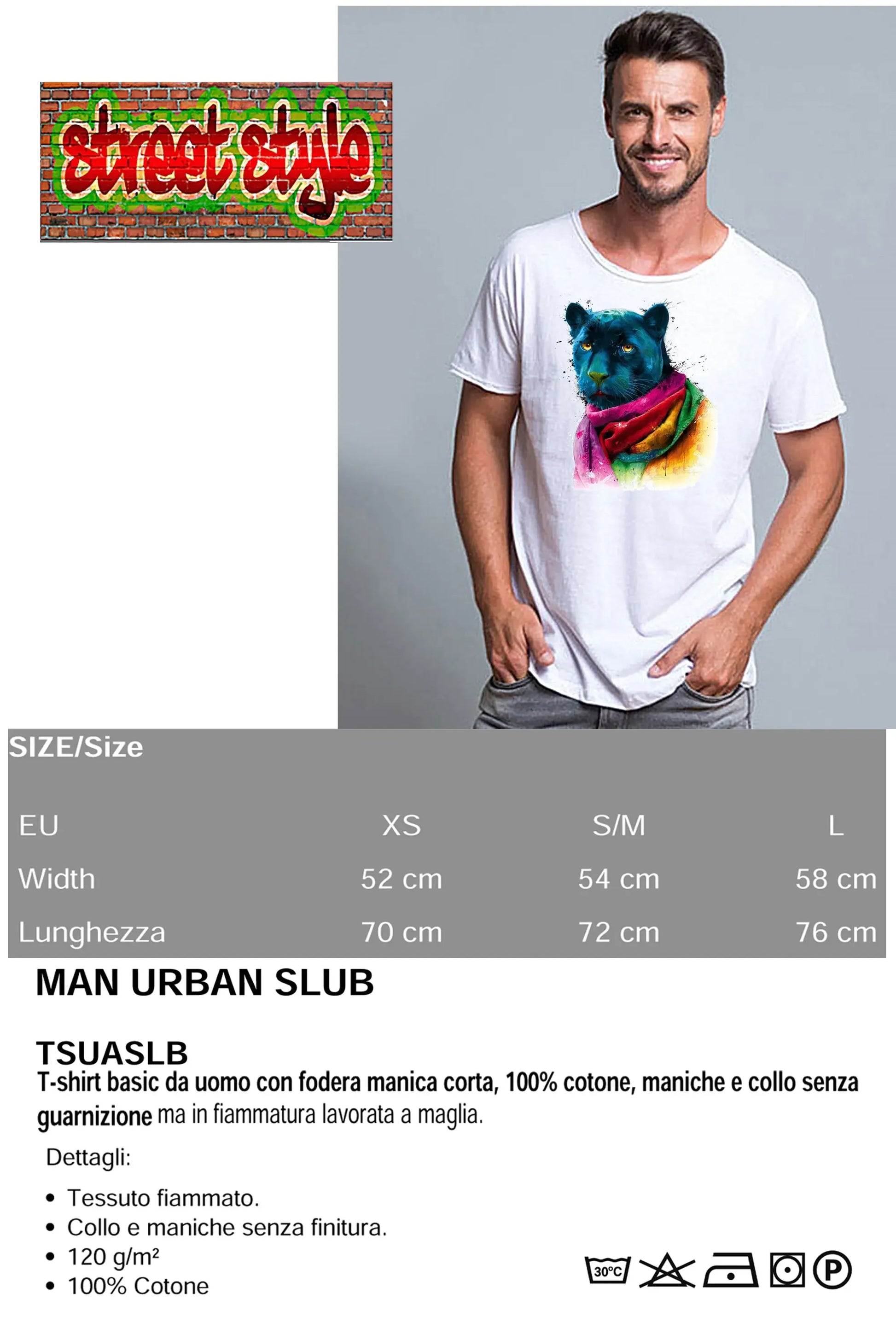Panther Color Stilizzato 18-20-59 T-shirt Urban Slub Men Uomo 100% Cotone Fiammato JK - STREET STYLE