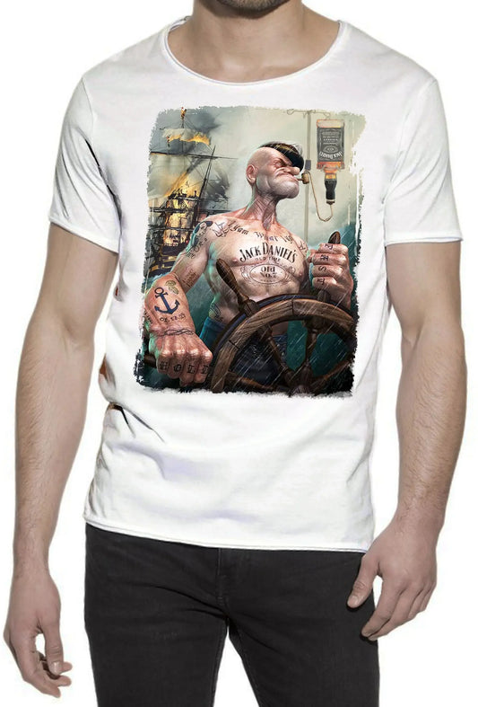 T-shirt Uomo Urban Slub Popeye Jack Daniels - Cotone Fiammato - STREET STYLE