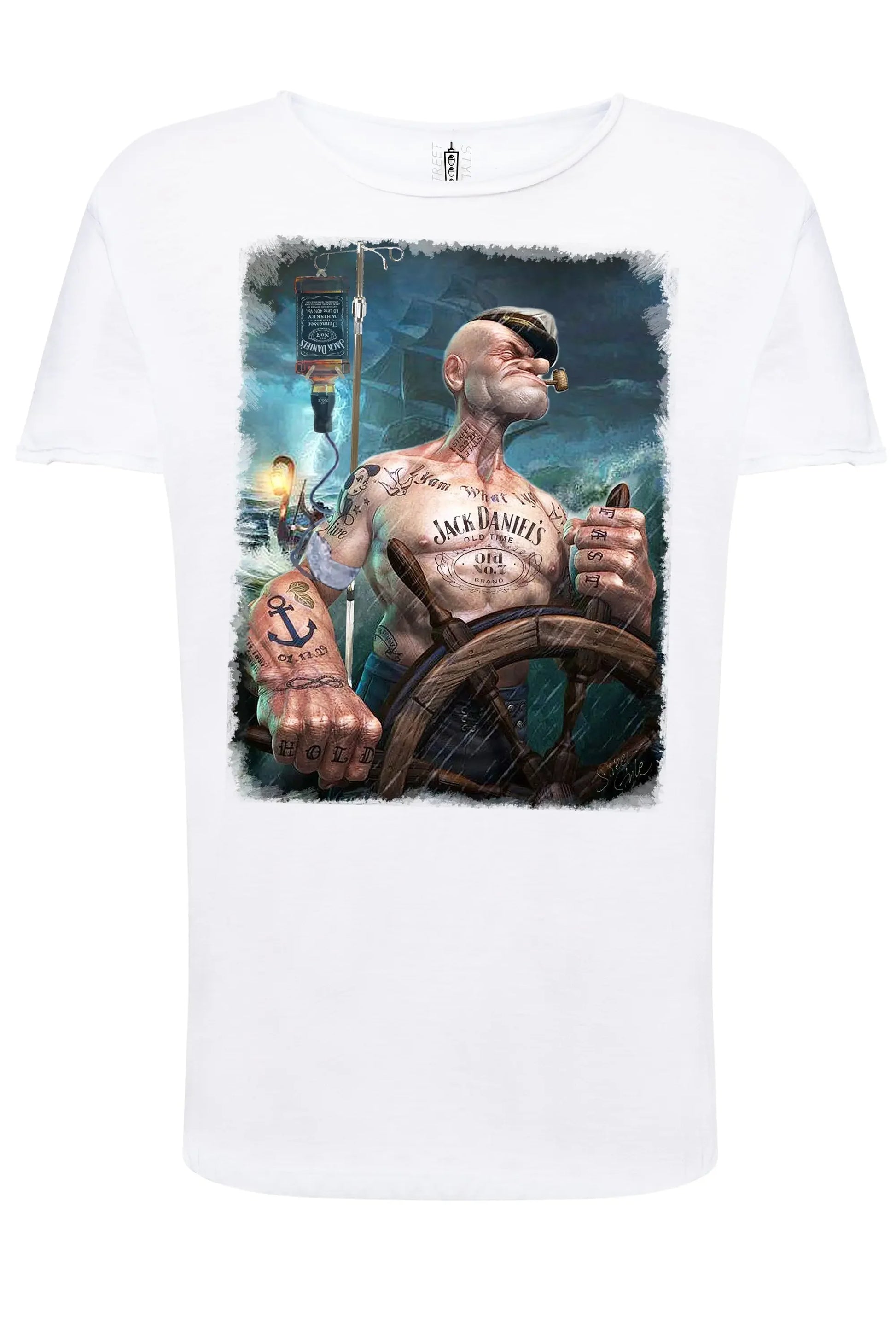 Popeye Jack Daniels T-Shirt Uomo Cotone Fiammato - STREET STYLE