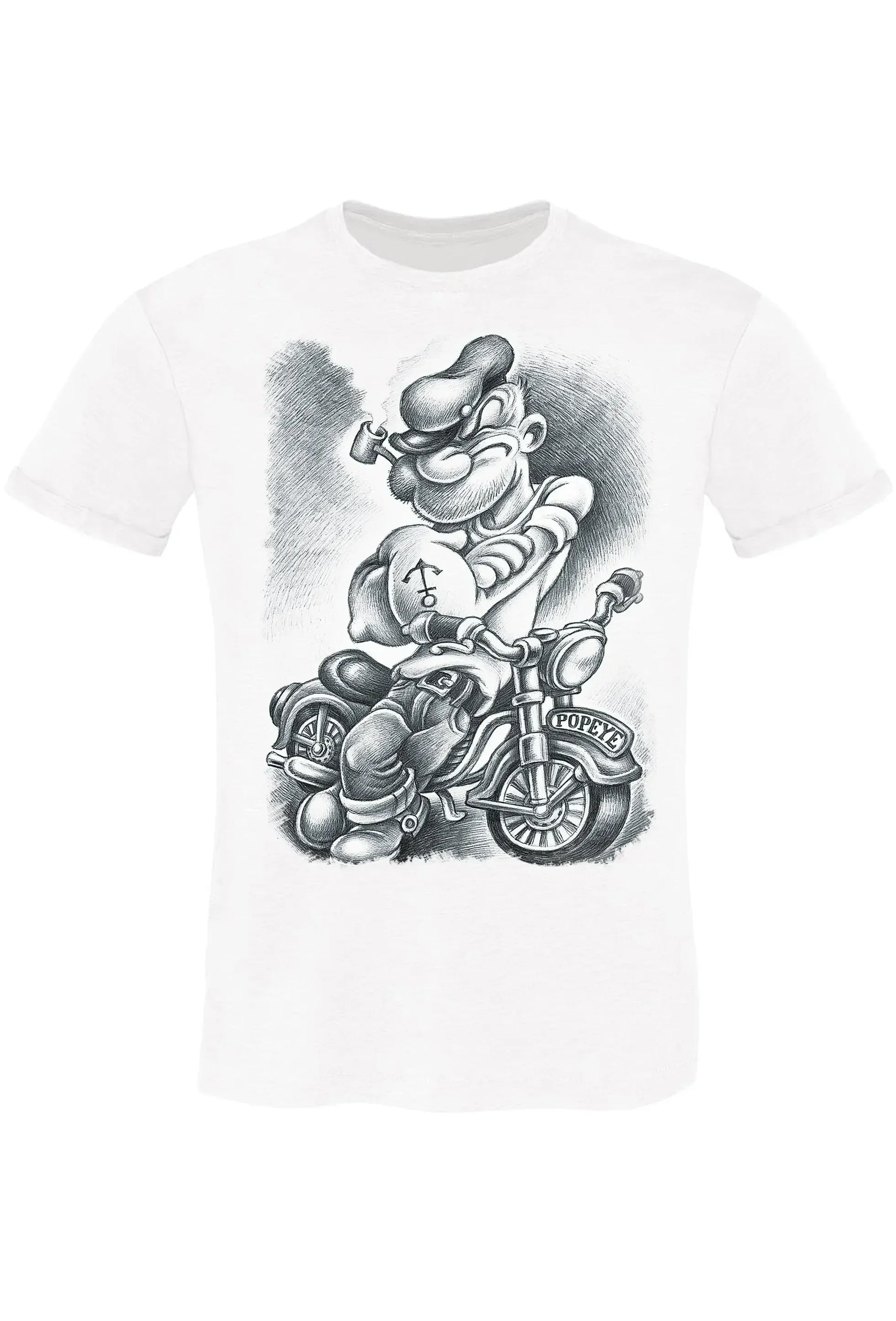 Popeye motore screcc. Fumetti Cartoons 2075-3-2 T-Shirt Urban Men Uomo 100% Cotone Fiammato BS - STREET STYLE