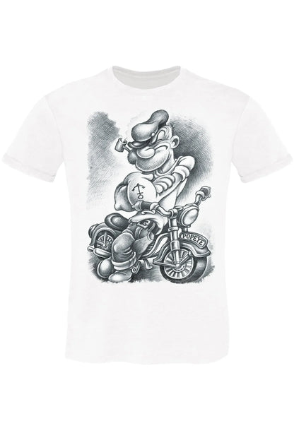 Popeye motore screcc. Fumetti Cartoons 2075-3-2 T-Shirt Urban Men Uomo 100% Cotone Fiammato BS - STREET STYLE