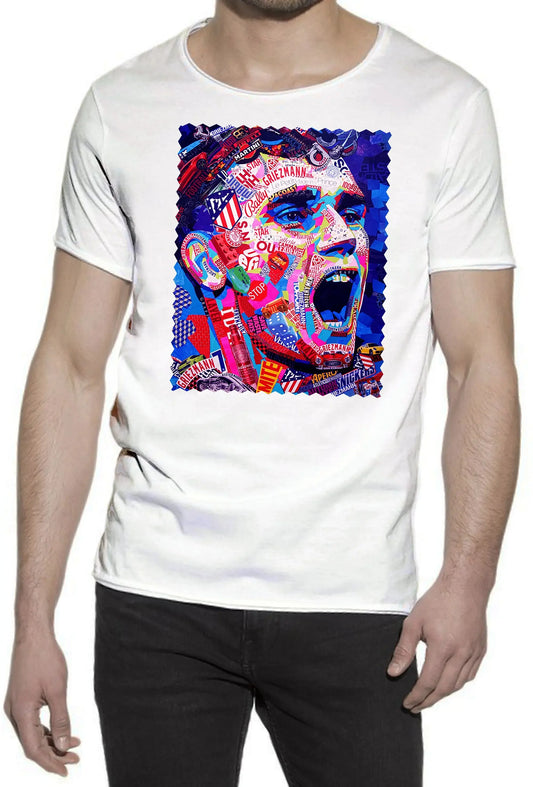Portrait Griezmann Color Artistico Stilizzato 18-30-25 T-shirt Urban Slub Men Uomo 100% Cotone Fiammato JK - STREET STYLE