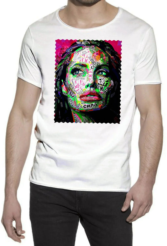 Potrait Angelina Jolie Color Artistico Stilizzato 18-30-10-2 T-shirt Urban Slub Men Uomo 100% Cotone Fiammato JK - STREET STYLE
