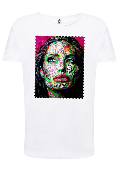 Potrait Angelina Jolie Color Artistico Stilizzato 18-30-10-2 T-shirt Urban Slub Men Uomo 100% Cotone Fiammato JK - STREET STYLE