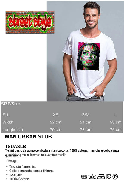 Potrait Angelina Jolie Color Artistico Stilizzato 18-30-10-2 T-shirt Urban Slub Men Uomo 100% Cotone Fiammato JK - STREET STYLE