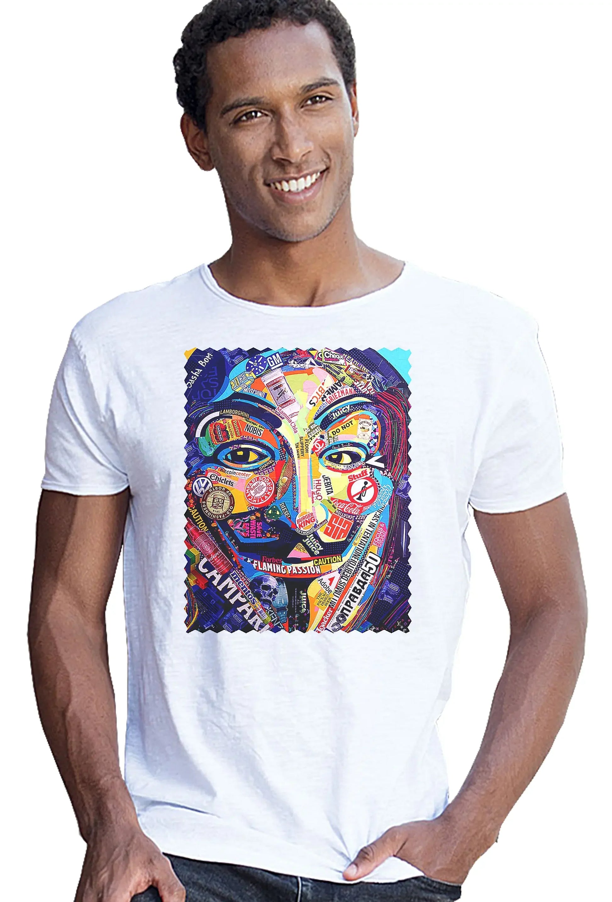 Potrait Anonymous Color Artistico Stilizzato 18-30-13 T-shirt Urban Slub Men Uomo 100% Cotone Fiammato JK - STREET STYLE