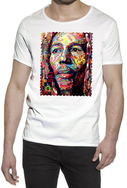 Potrait Bob Marley Color Artistico Stilizzato 18-30-12 T-shirt Urban Slub Men Uomo 100% Cotone Fiammato JK - STREET STYLE