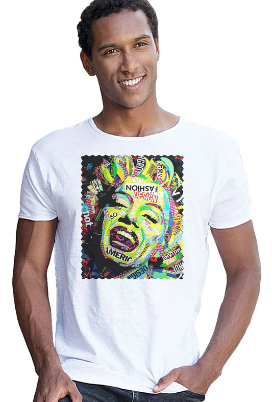 Potrait Marilyn Monrooe Color Artistico Stilizzato 18-30-7 T-shirt Urban Slub Men Uomo 100% Cotone Fiammato JK - STREET STYLE