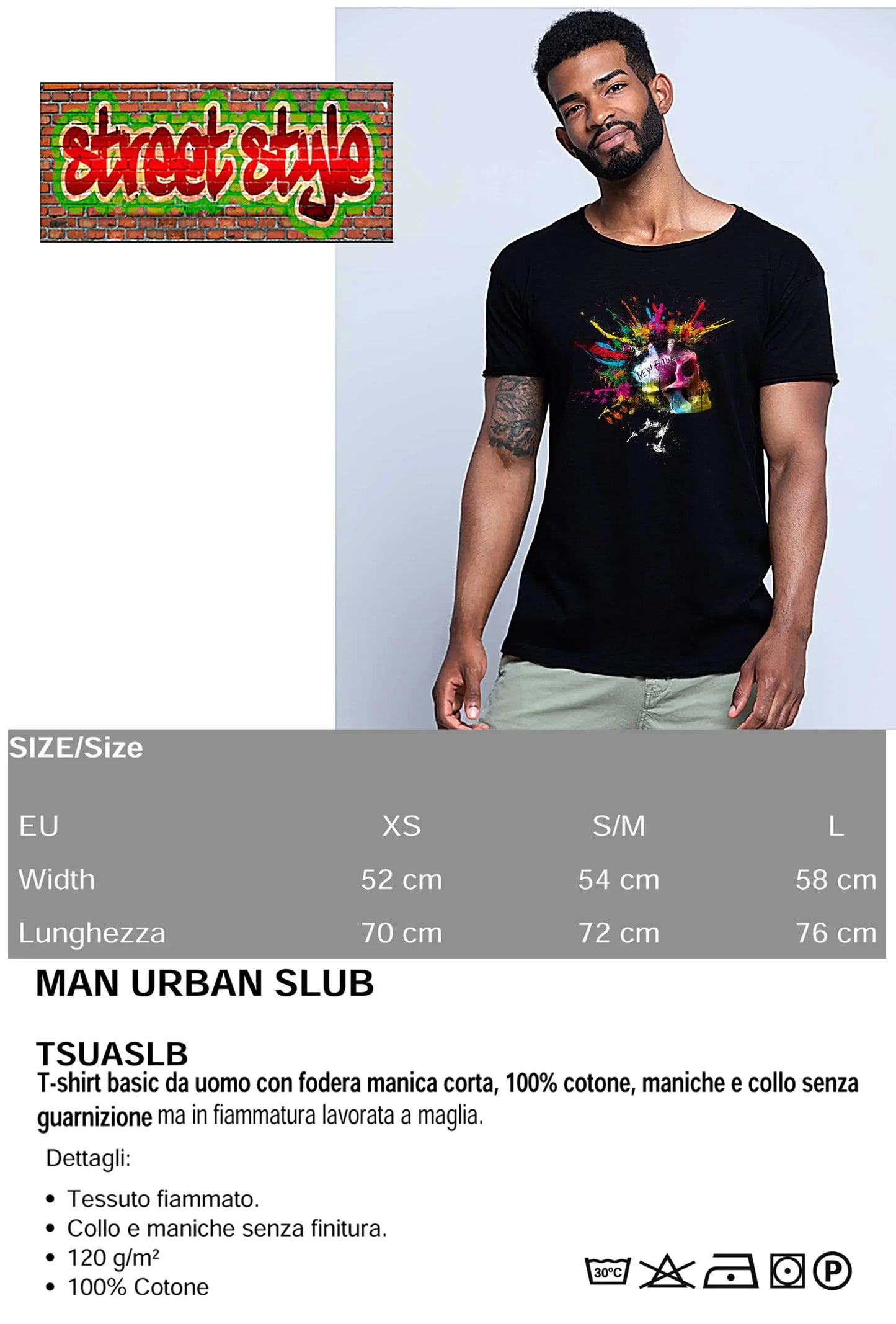 Punk Color Stilizzato 18-20-7 T-shirt Urban Slub Men Uomo 100% Cotone Fiammato JK - STREET STYLE