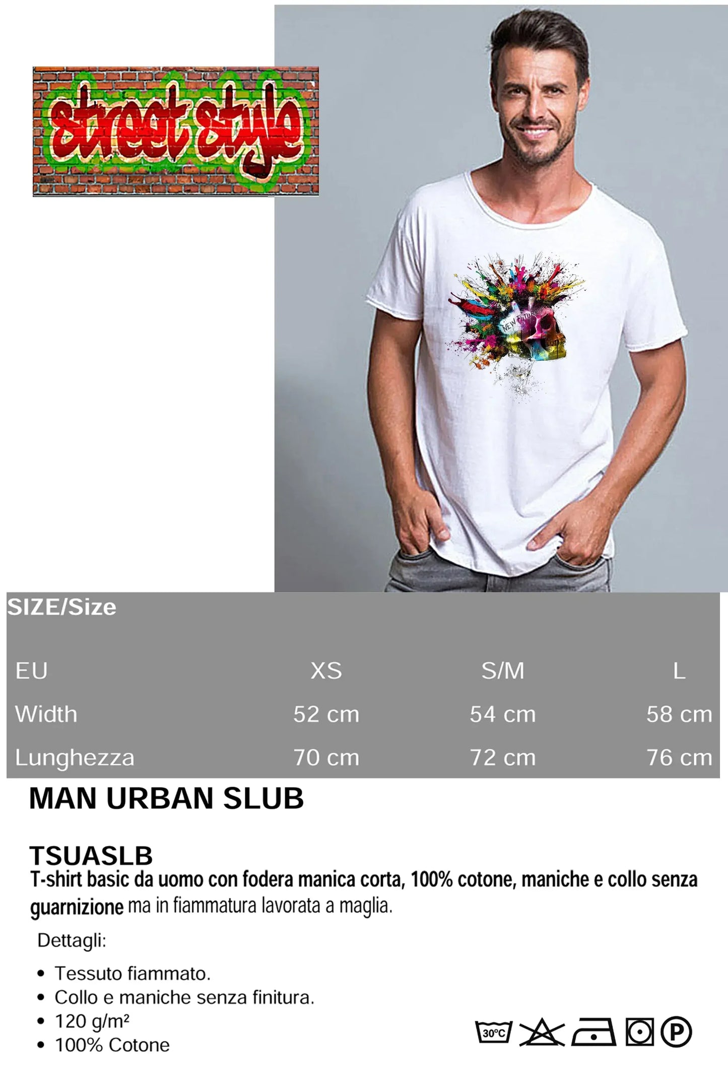 Punk Color Stilizzato 18-20-7 T-shirt Urban Slub Men Uomo 100% Cotone Fiammato JK - STREET STYLE