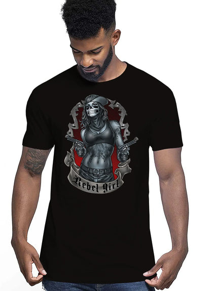 Rebel Girl Skull Tattoo 9046 T-shirt Urban Men Uomo 100% Cotone Pettinato JK - STREET STYLE