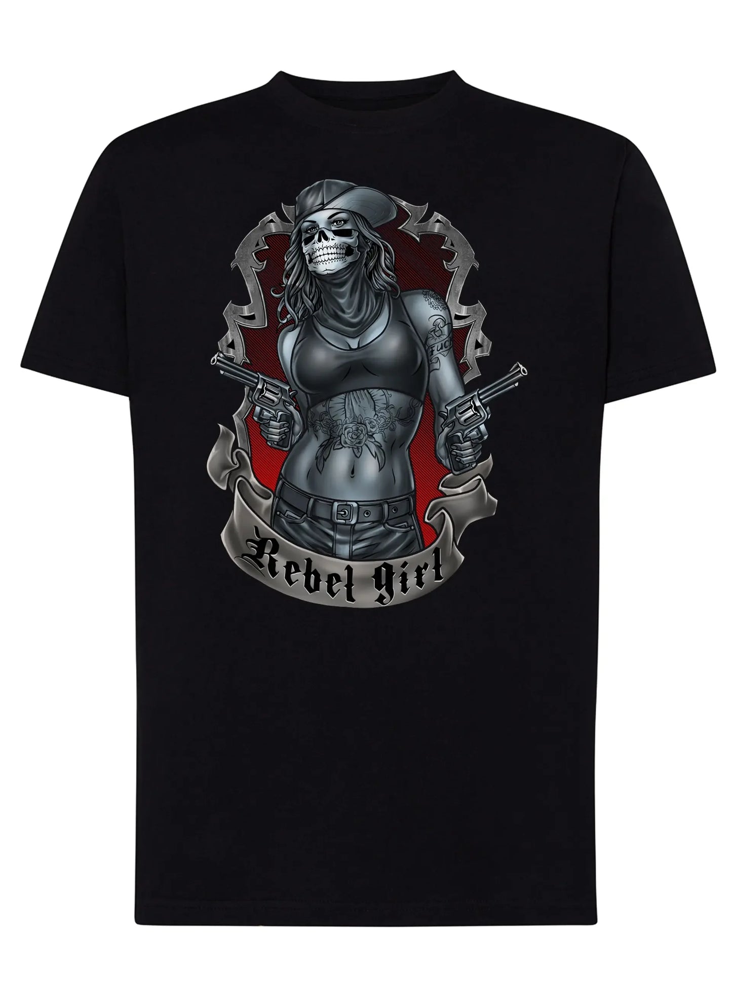 Rebel Girl Skull Tattoo 9046 T-shirt Urban Men Uomo 100% Cotone Pettinato JK - STREET STYLE