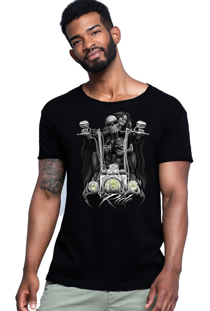 Ride Fire Tattoo Skull - T-shirt Uomo Cotone Fiammato - STREET STYLE