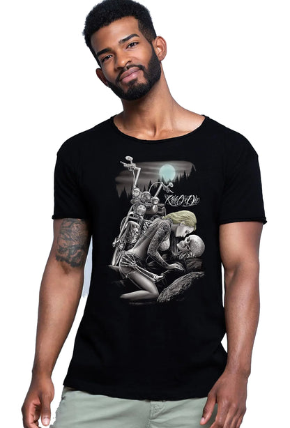 Ride Ordie Tattoo Skull – T-shirt Uomo Cotone Fiammato - STREET STYLE