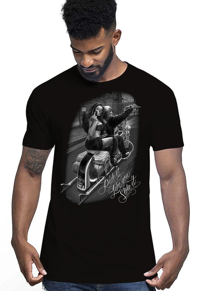 Ride it Like You Stole It Skull Motor Tattoo 9050-22 T-shirt Urban Men Uomo 100% Cotone Pettinato JK - STREET STYLE