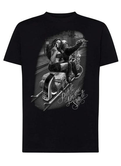 Ride it Like You Stole It Skull Motor Tattoo 9050-22 T-shirt Urban Men Uomo 100% Cotone Pettinato JK - STREET STYLE