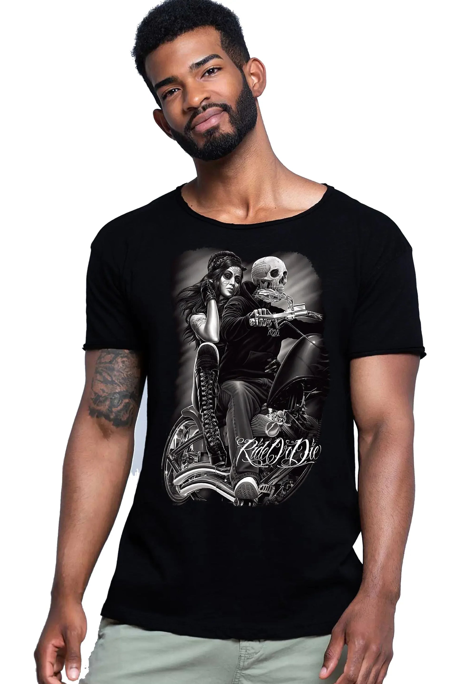Ride or Die Tattoo Skull - T-shirt Uomo Urban Slub - STREET STYLE
