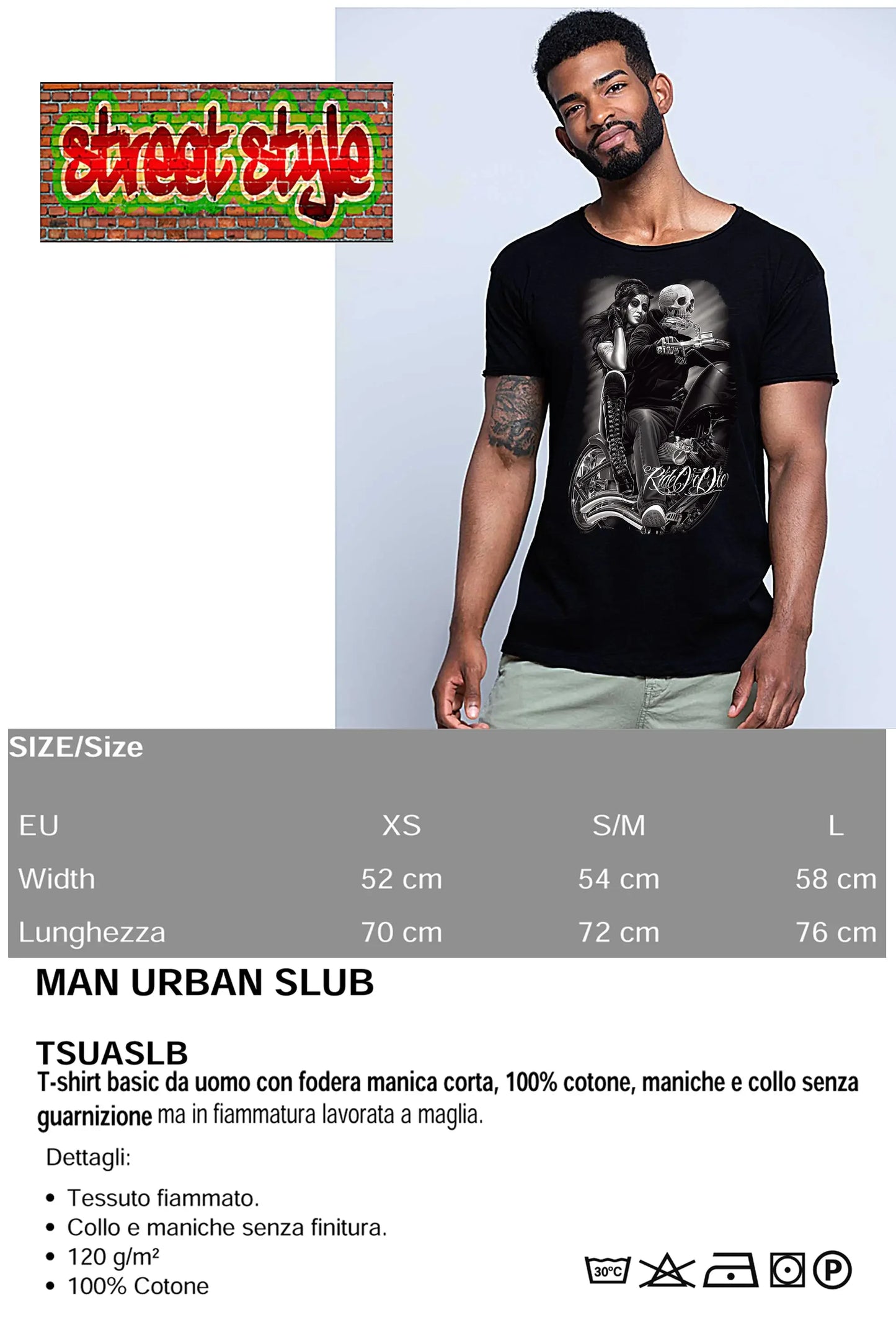 Ride or Die Tattoo Skull - T-shirt Uomo Urban Slub - STREET STYLE