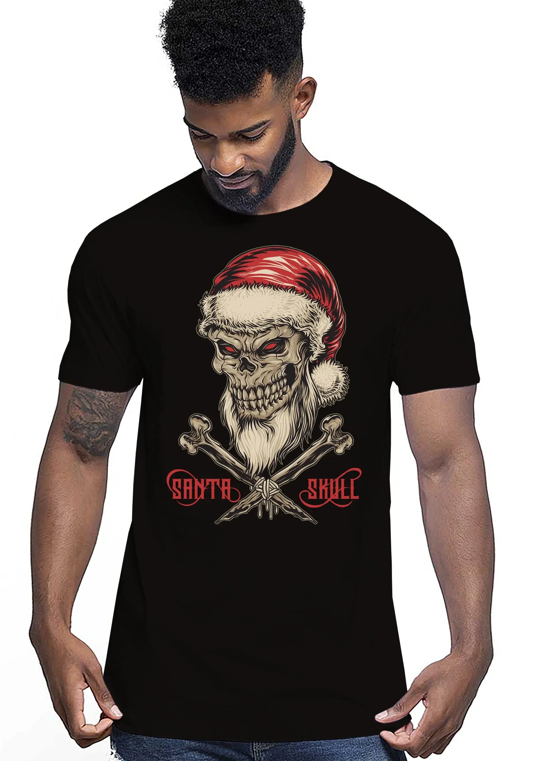 Santa Skull Tattoo 9047 T-shirt Urban Men Uomo 100% Cotone Pettinato JK - STREET STYLE