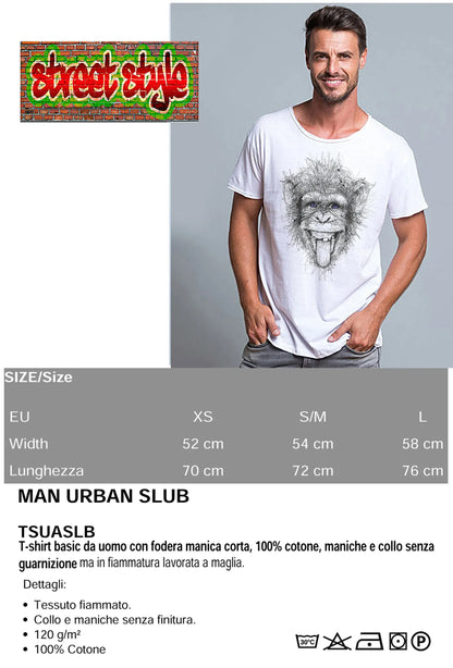 Scimmia Stilizzato Color Cantante Soggetto 18-73 T-shirt Urban Slub Men Uomo 100% Cotone Fiammato BS - STREET STYLE