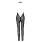 See Through Leopard Flock Halter Catsuit Noir Handmade - STREET STYLE
