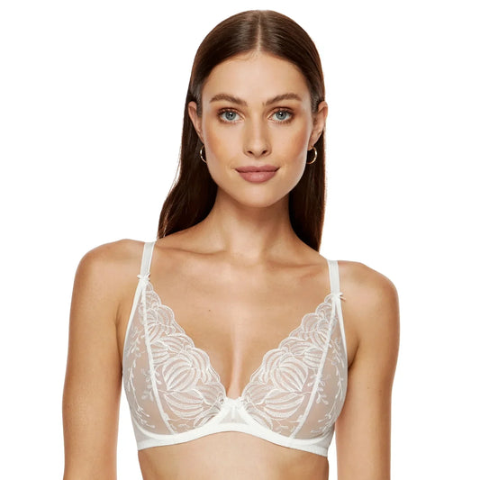Sheer Deep Plunge Floral Bra Gorteks Cherie - STREET STYLE