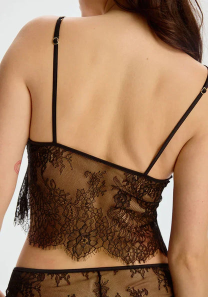 Sheer Eyelash Lace Cropped Cami Blush Serene Black - STREET STYLE